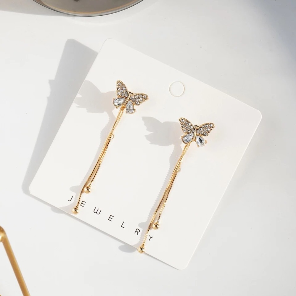 butterfly dangle earrings rhinestones